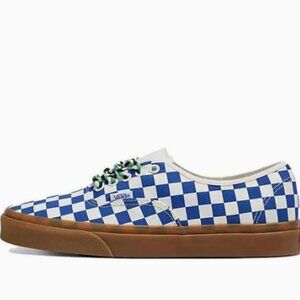 VANS Authentic Checkerboard Shoe Blue White Gum Braided Laces Womens 8 Mens 6.5